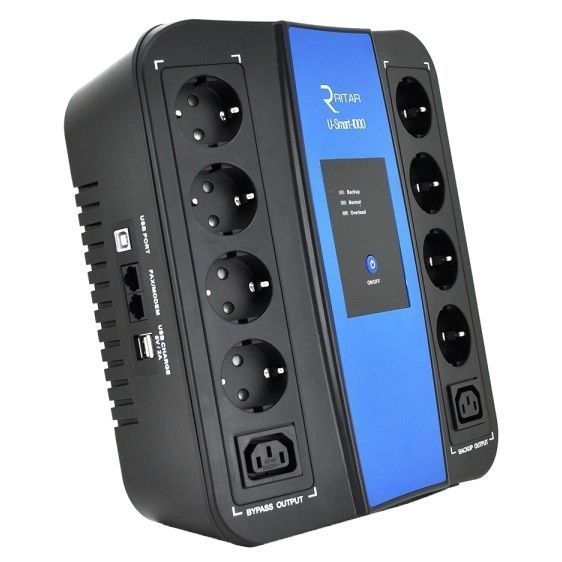 Ritar U-Smart-1000 600 Вт AVR 8xSCHUKO RJ45 Источник бесперебойного питания 99-10032475 фото
